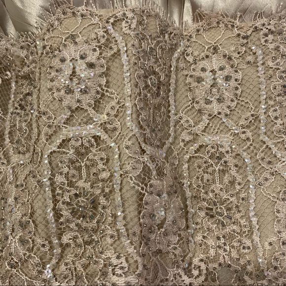 JS COLLECTIONS Beige Tan Lace Halter Dress Gown Size 4 - Picture 4 of 16